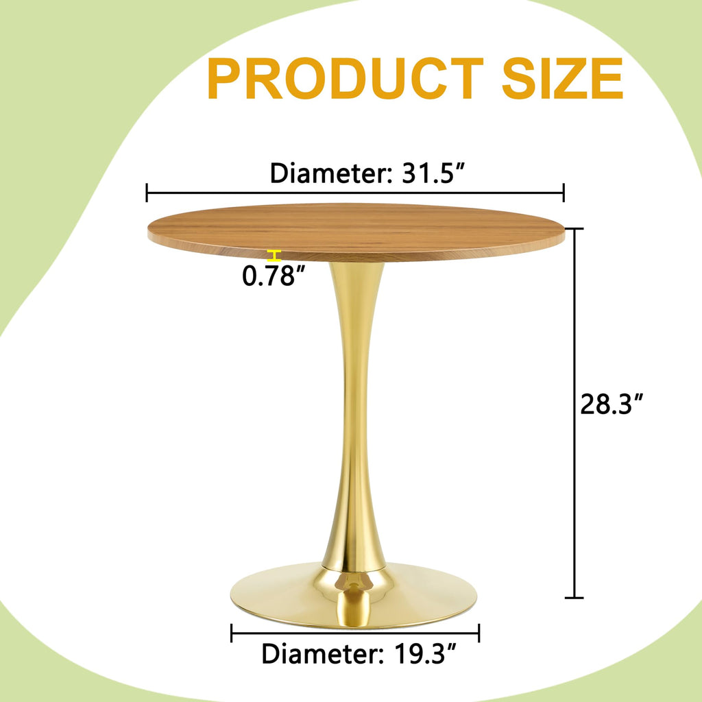 Round Tulip Dining Table, 31.5" Circle Tulip Table with Thickened Tabletop & Metal Pedestal, Mid Century Modern Bistro Table for Kitchen, Small Places, Living Room