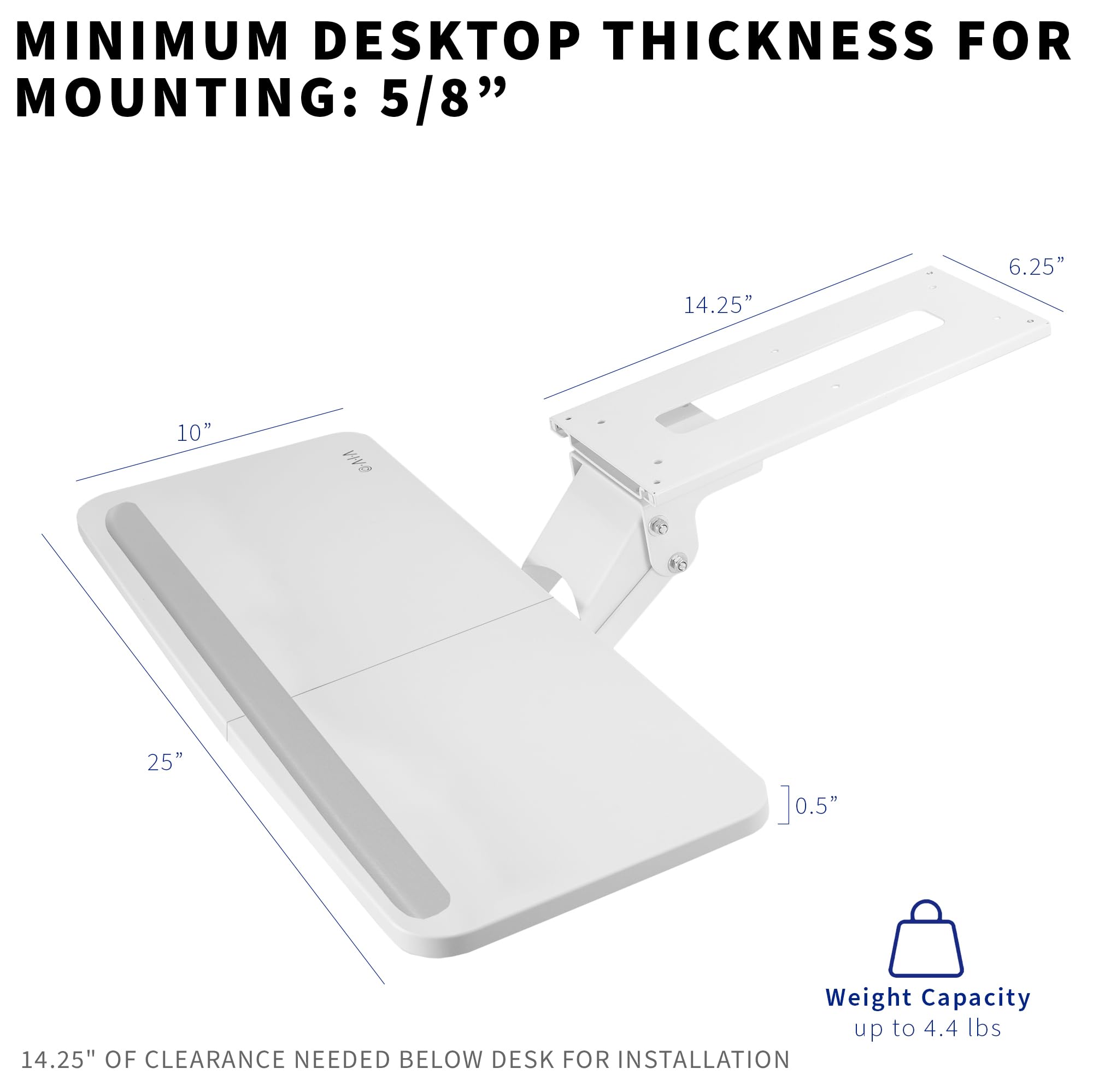 Adjustable 25 x 10 inch Computer Keyboard and Mouse Platform Tray Ergonomic Under Table Desk Mount Drawer Underdesk Shelf, White