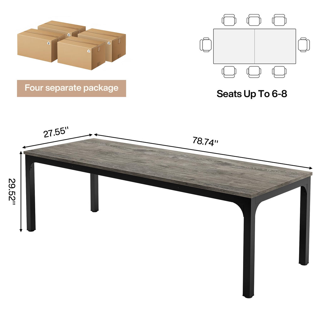 6.5 FT Conference Room Table, 78.74" W x 27.56" D Large Office Conference Table, Modern Seminar Meeting Table Desk for Boardroom, Meeting Room (4, Gray and Black)