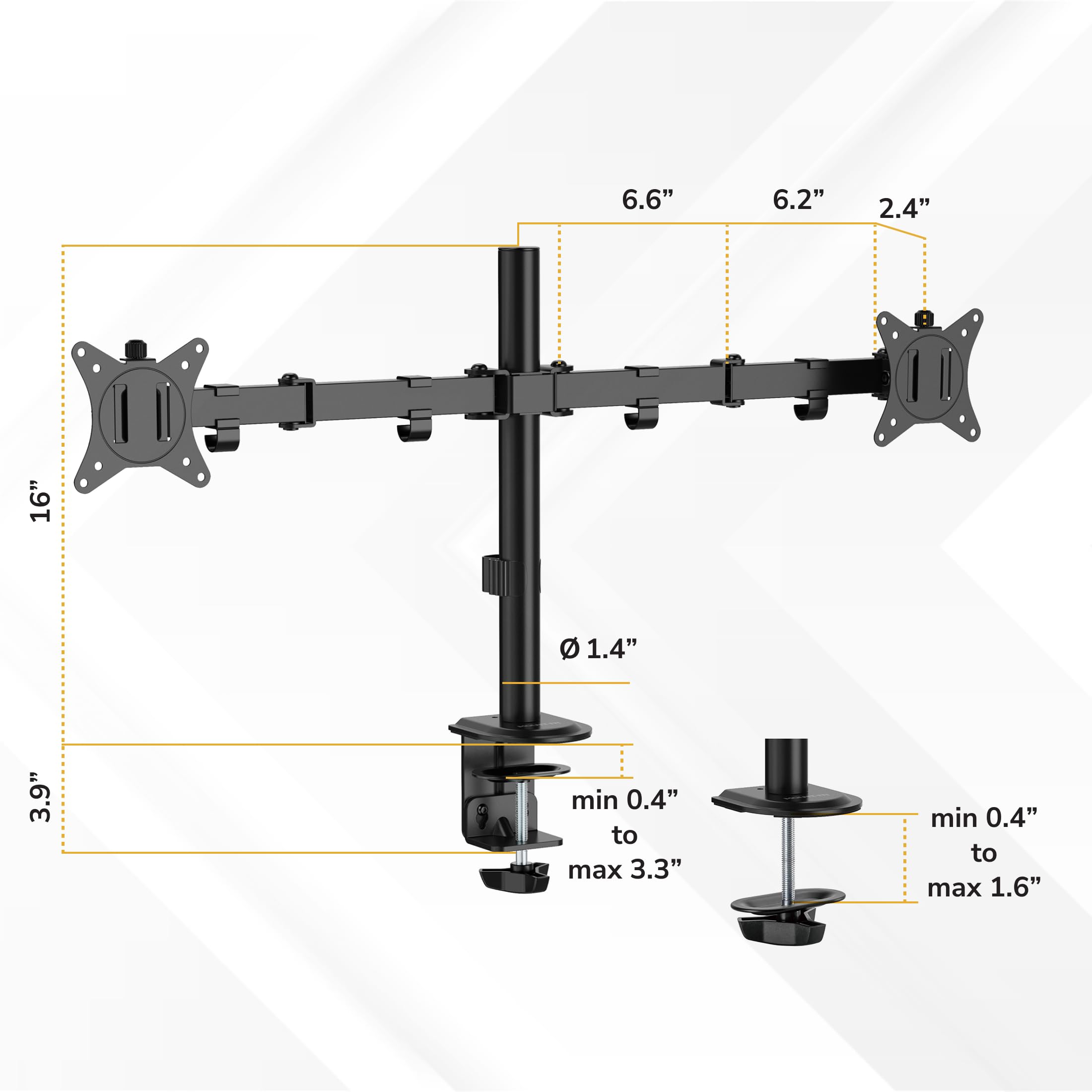 Dual Monitor Stand, Full Motion Desk Mount for 2 Screens up to 32” and 19.8 lbs Each, Tilt Swivel Rotate, VESA 75x75 & 100x100, Adjustable Dual Screen Arm with C-Clamp or Grommet