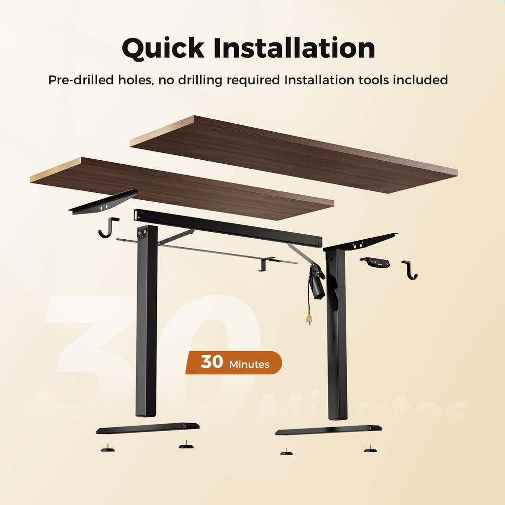 Electric Height Adjustable Standing Desk, 48 Inch, Dark Walnut