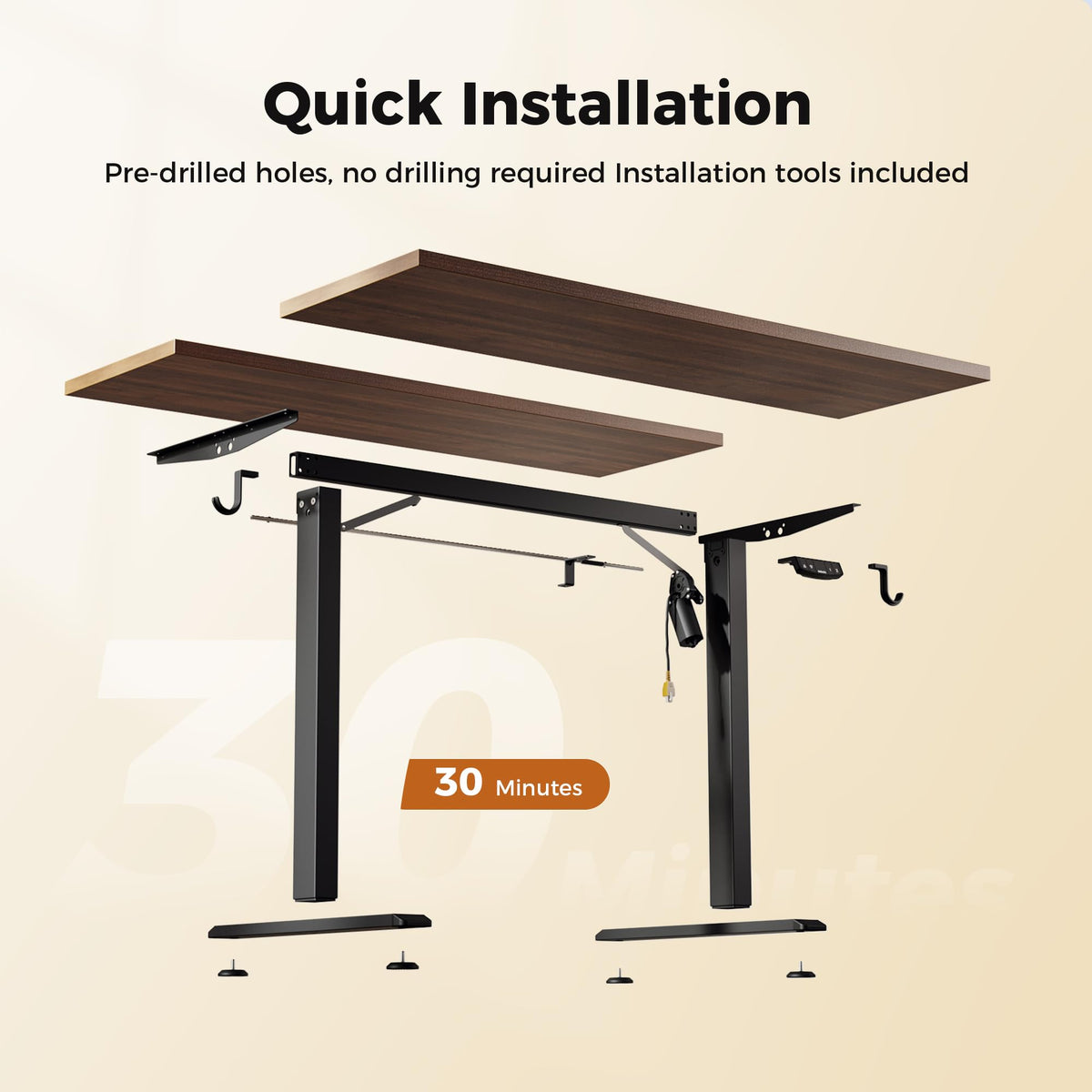 Electric Height Adjustable Standing Desk, 48 Inch, Dark Walnut