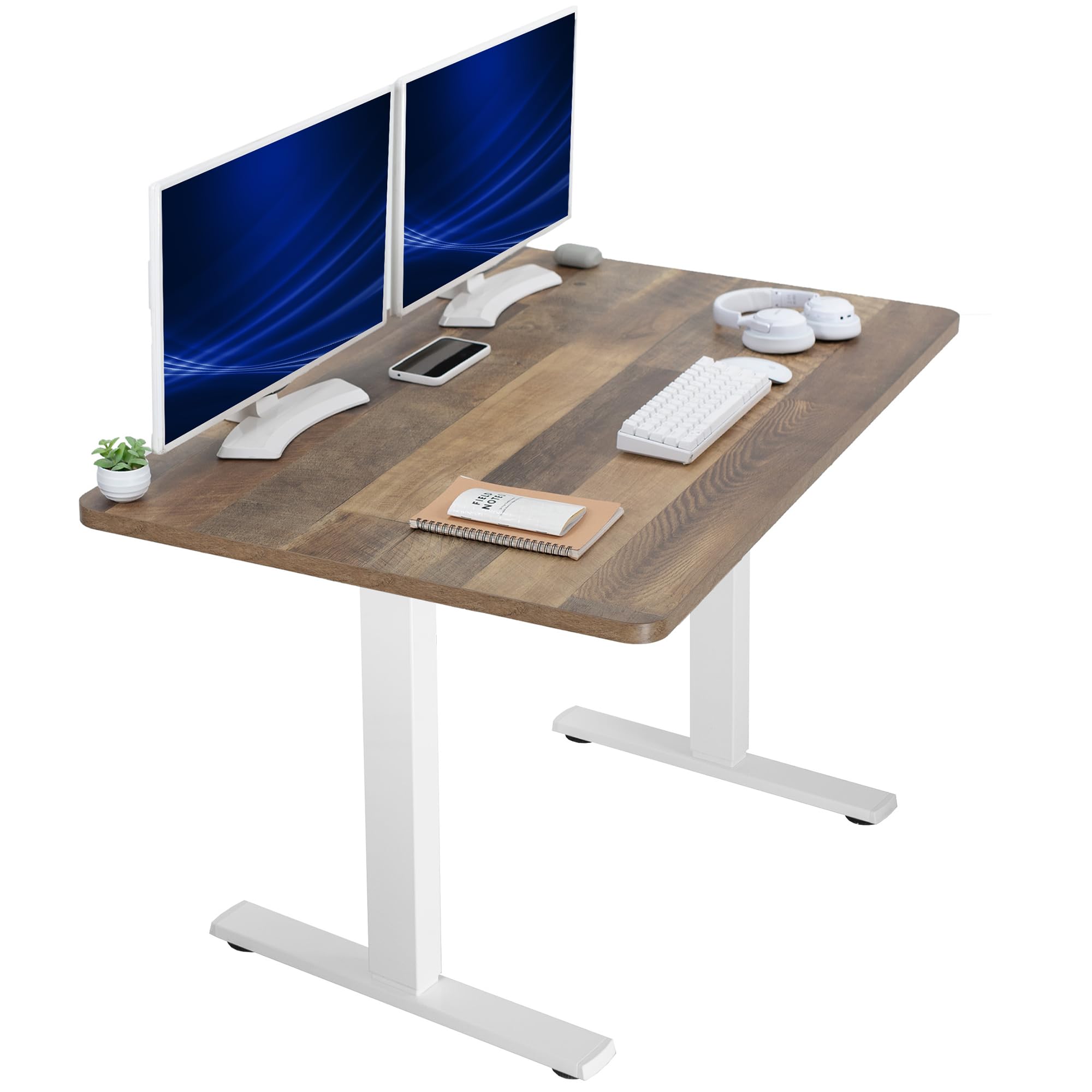Electric 48 x 30 in Standing Desk, Memory Height Adjustment, 1B Series, Holds 220 lbs, One-Piece Reclaimed Wood Top, White Frame