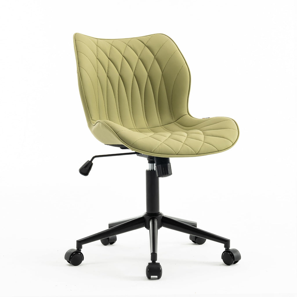 Armless Desk Chair Comfy Office Chair with Wheels Home Ergonomic Task Chair Adjustable Computer Chairs Modern Faux Leather Swivel Chair Upholstered Makeup Vanity Chair with Back(Avocado)