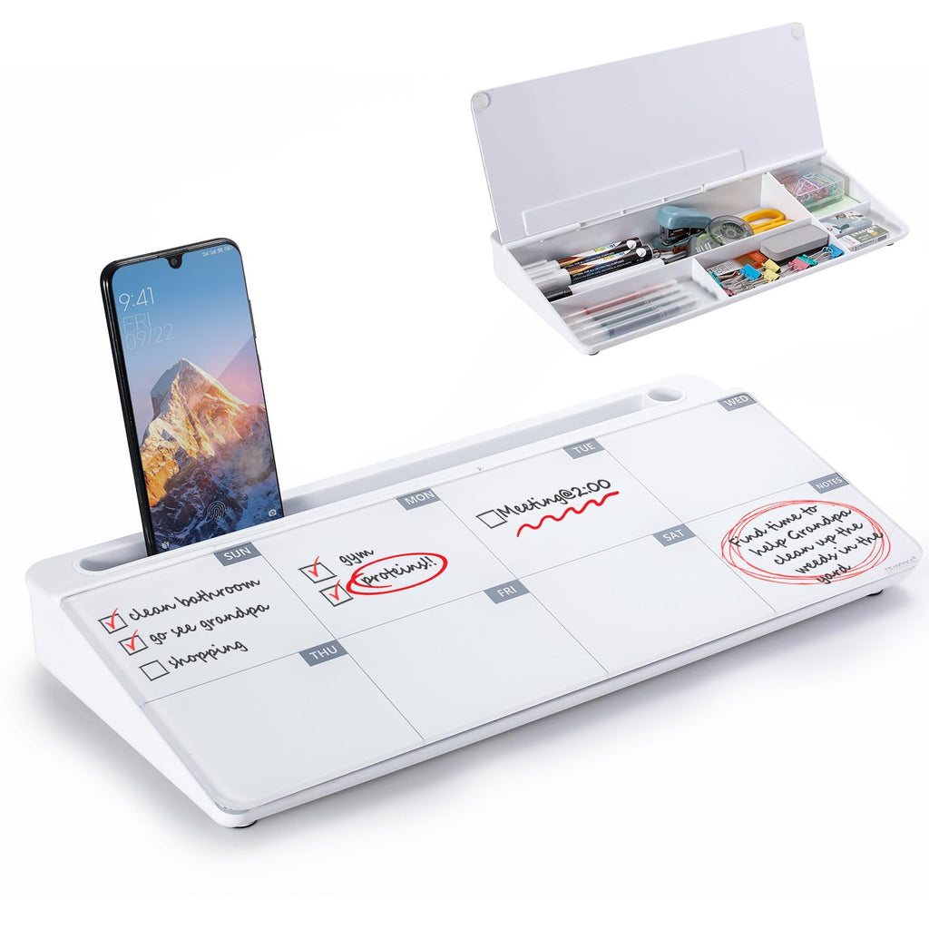 Desktop Whiteboard Dry-Erase-Board - Computer Keyboard Stand White Board Surface Pad with Drawer, Desk Organizers with Accessories for Office, Home, School Supplies