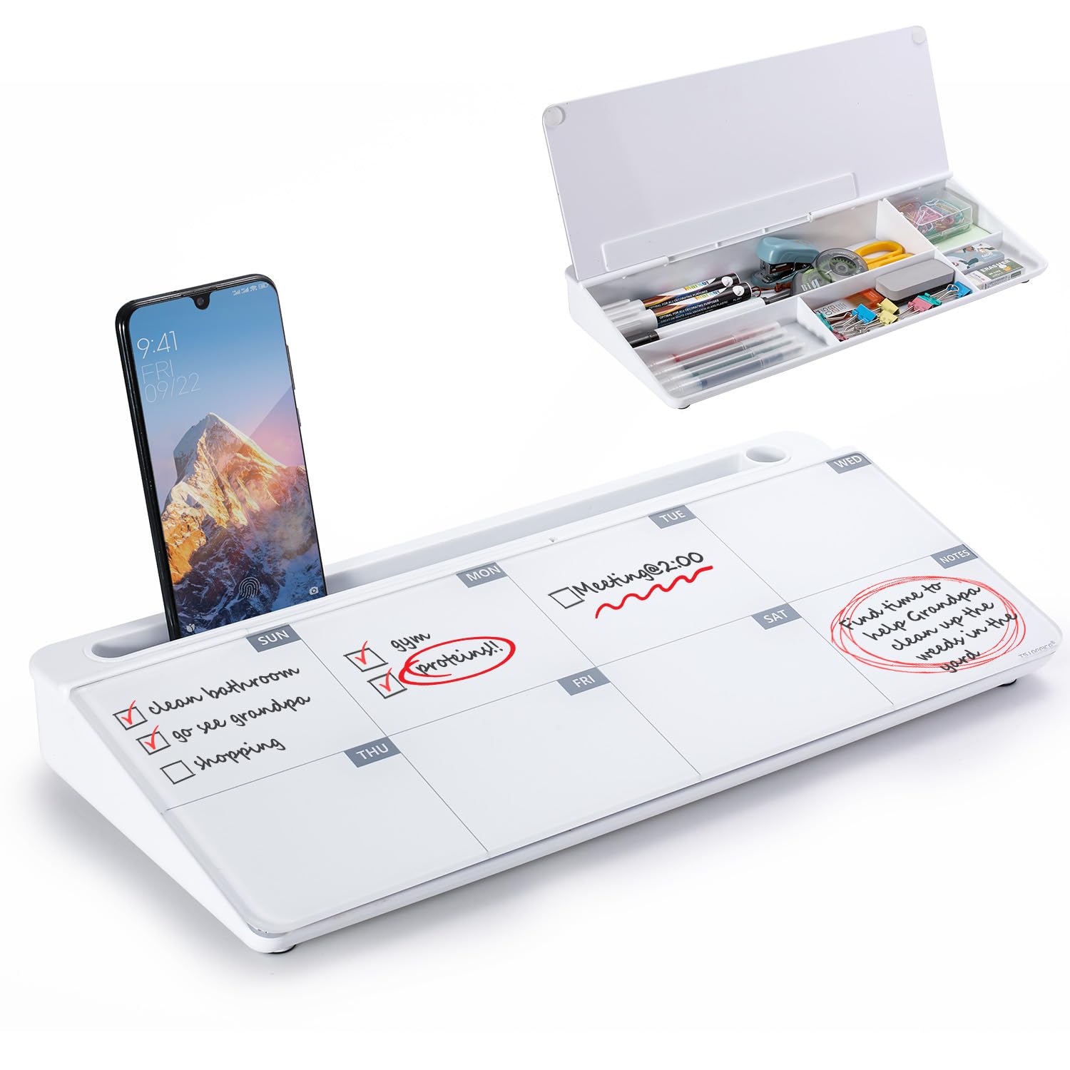 Desktop Whiteboard Dry-Erase-Board - Computer Keyboard Stand White Board Surface Pad with Drawer, Desk Organizers with Accessories for Office, Home, School Supplies