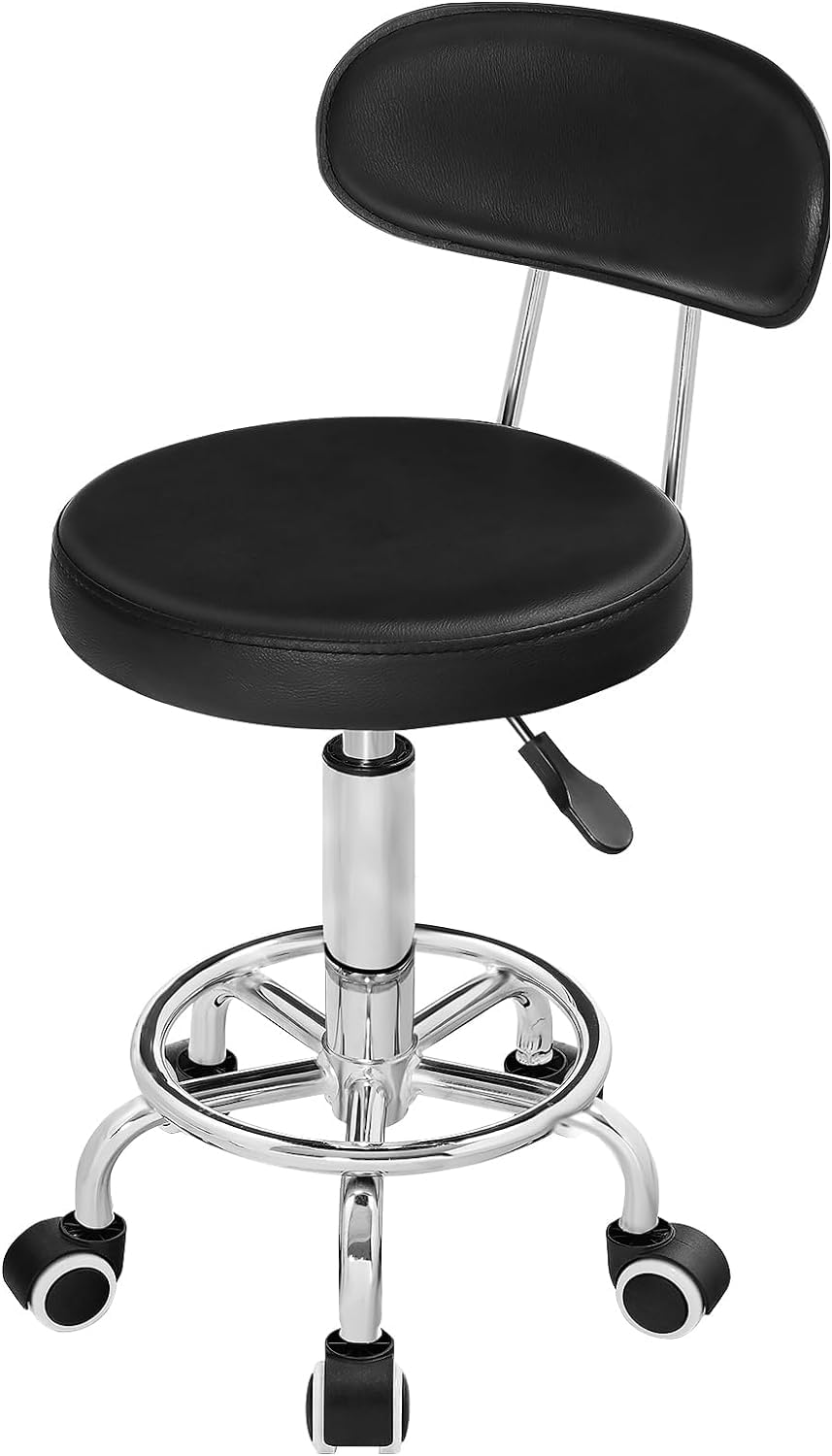 Height Adjustable Rolling Stool, 360° Rotating Drafting Chair, Multi-Purpose Office Desk Chair, Rolling Swivel Salon Stool Chair, for Barber Shop, Nail Salon, Office, Black