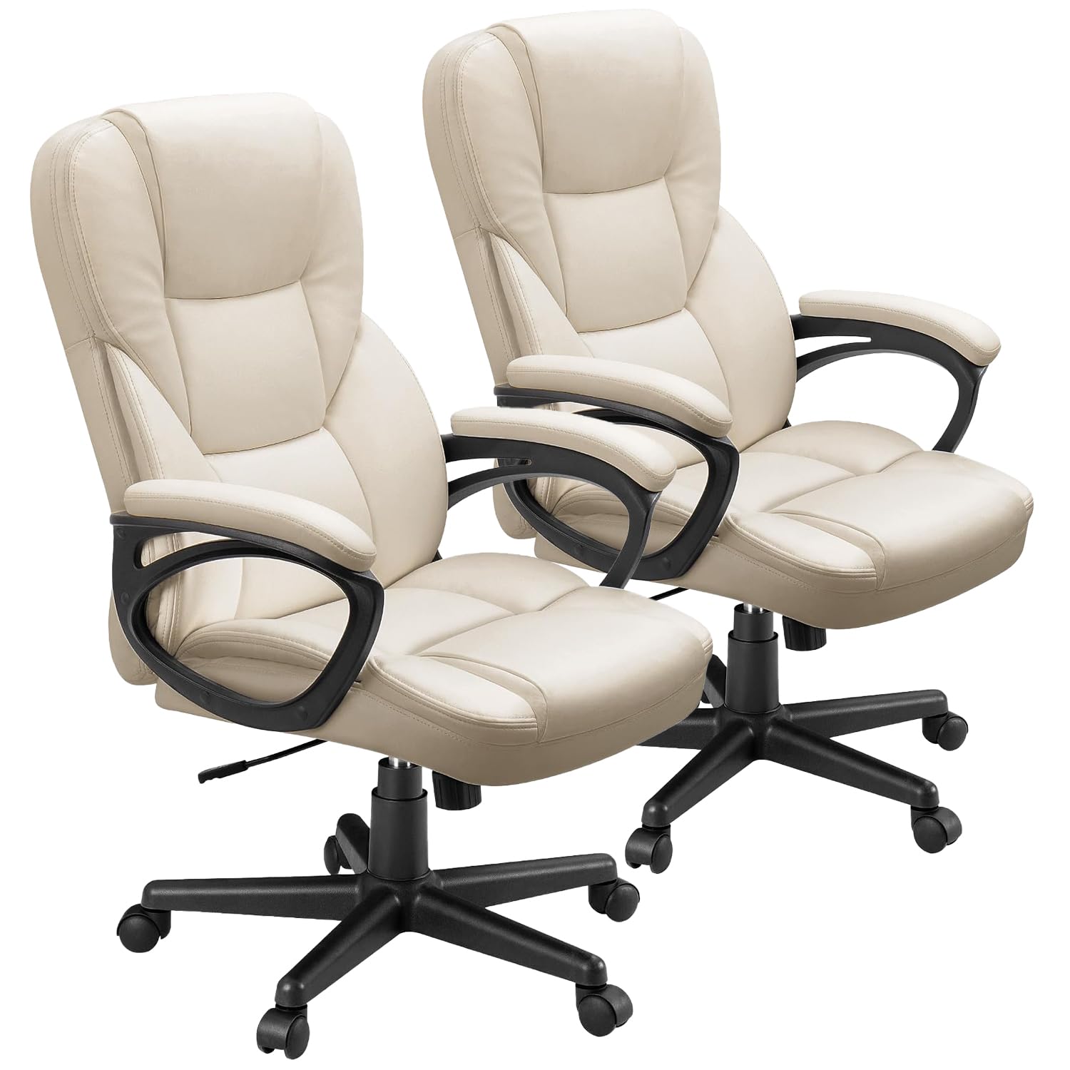 (2, Beige) Office Executive Chair High Back Adjustable Managerial Home Desk Chair, Swivel Computer PU Leather Chair with Lumbar Support