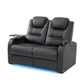 Home Theater Seating Simple Style Seats Top Grain Leather Loveseat Recliner Chair Dual Power Movie Theater Chairs Gaming Sofa with Tray Table (Black, Row of 2 Loveseat)