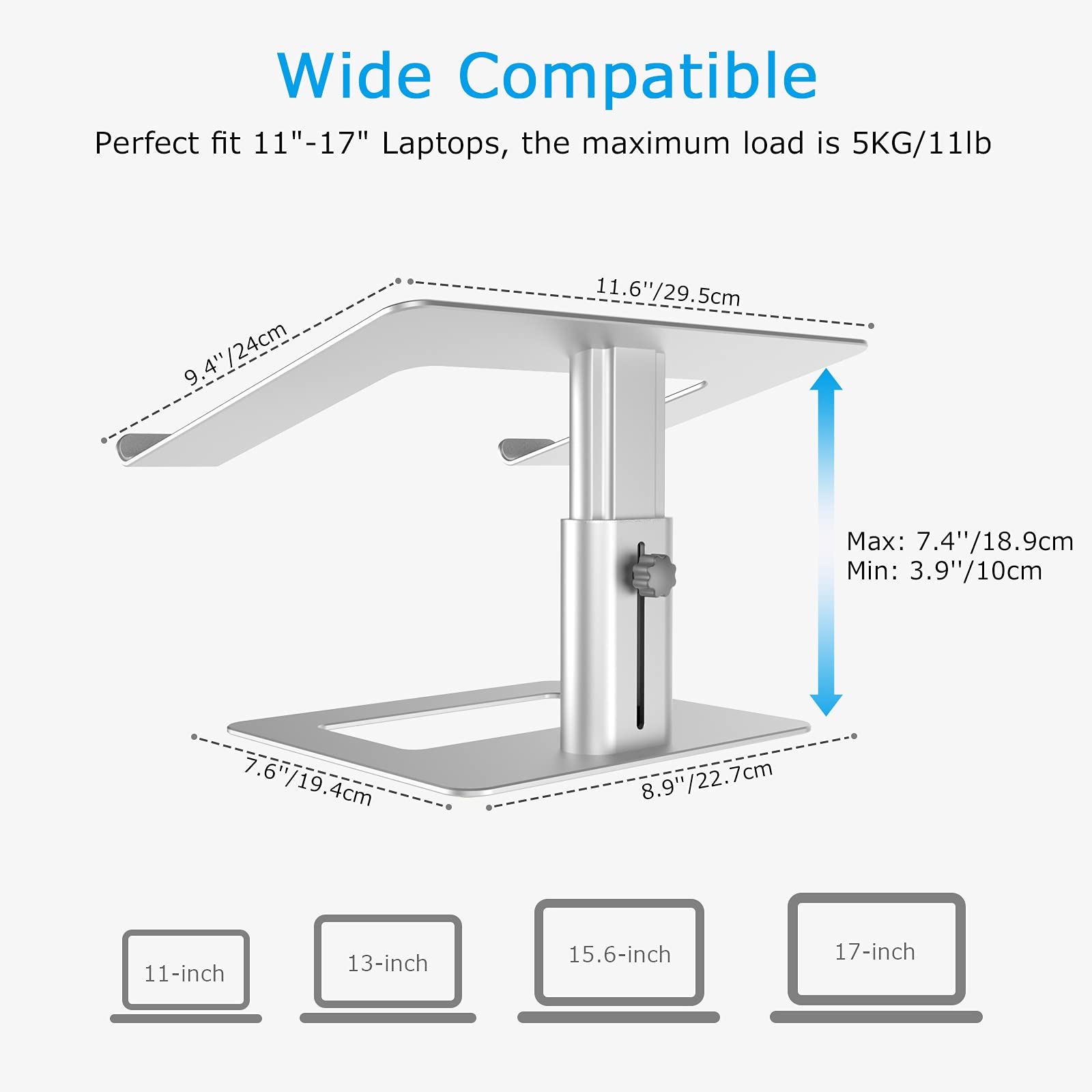 Laptop Stand, Ergonomic Aluminum Height Adjustable Computer Stand Laptop Riser Holder for Desk, Compatible with MacBook Pro/Air, Dell, Lenovo, HP, Samsung, More Laptops 11-17"