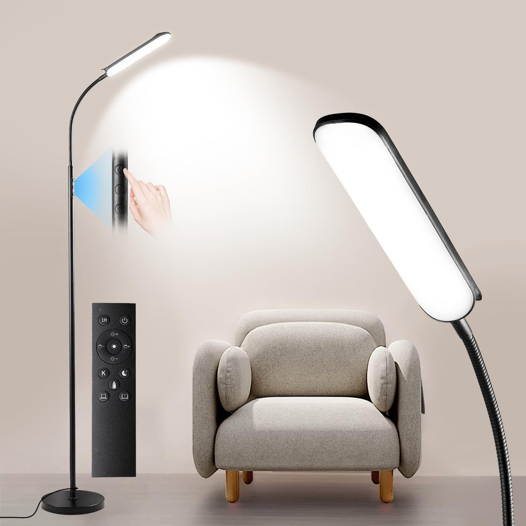 LED Floor Lamp, Super Bright Reading Lamps Floor Standing lamp with Remote & Touch Control, Stepless Dimming & 2700K-6500K Color Temperature, for Living Room Bedroom Office, Black