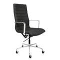 Ribbed Office Chair - Tall Back Desk Chair with Arm Rest, Swivel & Cushion Availability, Made of Faux Leather, Black, Computer Chair