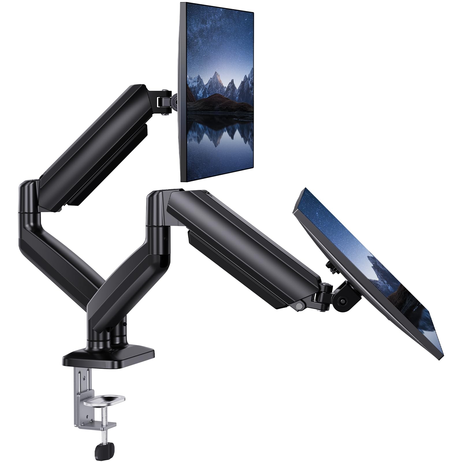 Dual Monitor Mount for 2 Monitors up to 30 inches, Each Arm Holds Max 22lbs, Dual Monitor Stand with Advanced System, Height-Adjustable/Tilt/Swivel/Rotate, VESA Standard 75mm or 100mm