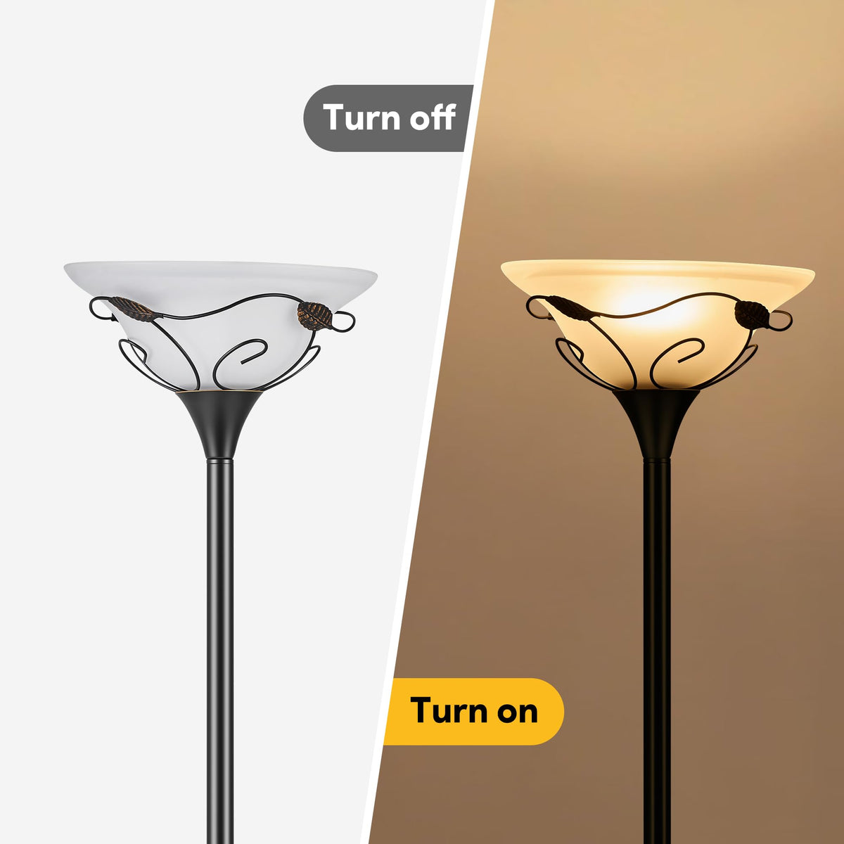 68" Torchiere Floor Lamp, Frosted Glass Shade Vintage Standing Lamp