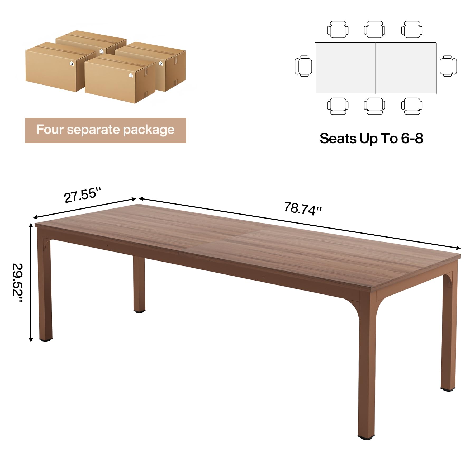6.5 FT Conference Room Table, 78.74" W x 27.56" D Large Office Conference Table, Modern Seminar Meeting Table Desk for Boardroom, Meeting Room (4, Walnut)