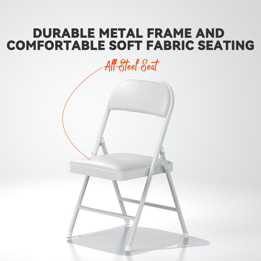 4 Pack Folding Chairs with Padded Vinyl Cushion Chairs with Comfortable Cushion and Durable Steel Frame for Home and Office, for Indoor and Outdoor Events (White, Vinyl)