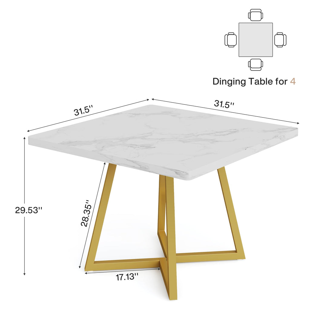 31.5" Square Conference Table Set of 6, 8 ft Industrial Office Meeting Table for 8-10 People, Business Podcast Furniture with Metal Base for Small Spaces, Office Conference, White & Gold
