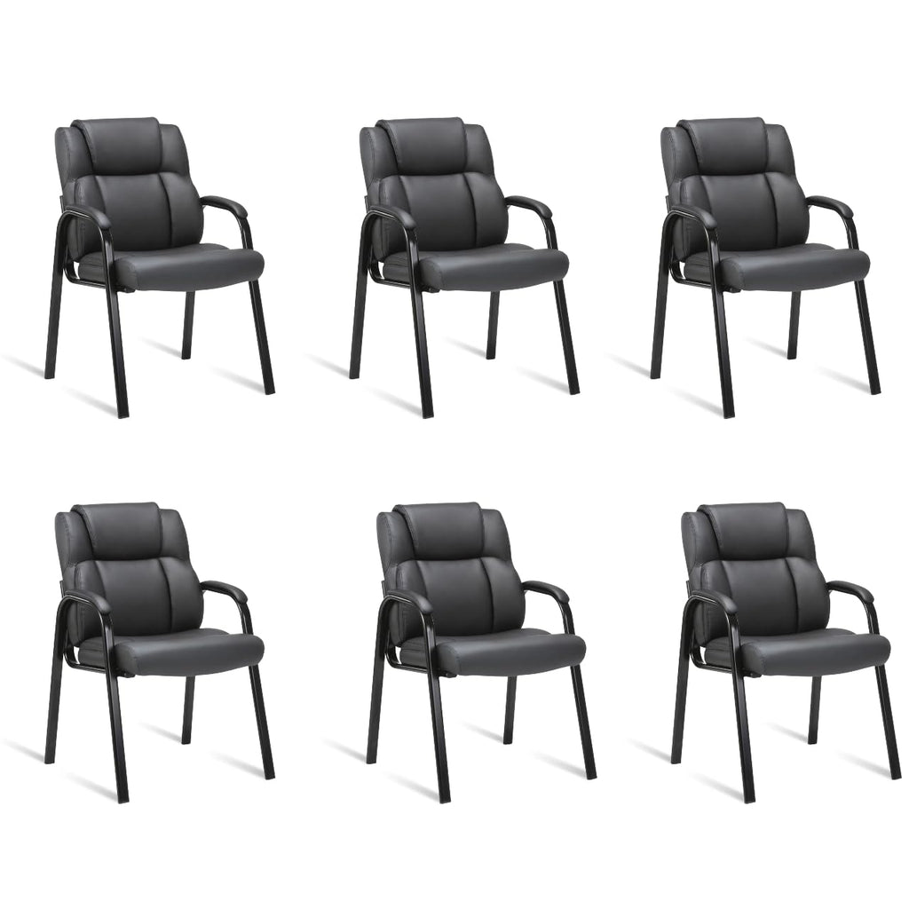 6 Pack, Leather Guest Chair with Padded Arm Rest for Reception Meeting Conference and Waiting Room Side Office Home Black