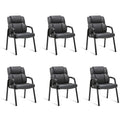 6 Pack, Leather Guest Chair with Padded Arm Rest for Reception Meeting Conference and Waiting Room Side Office Home Black