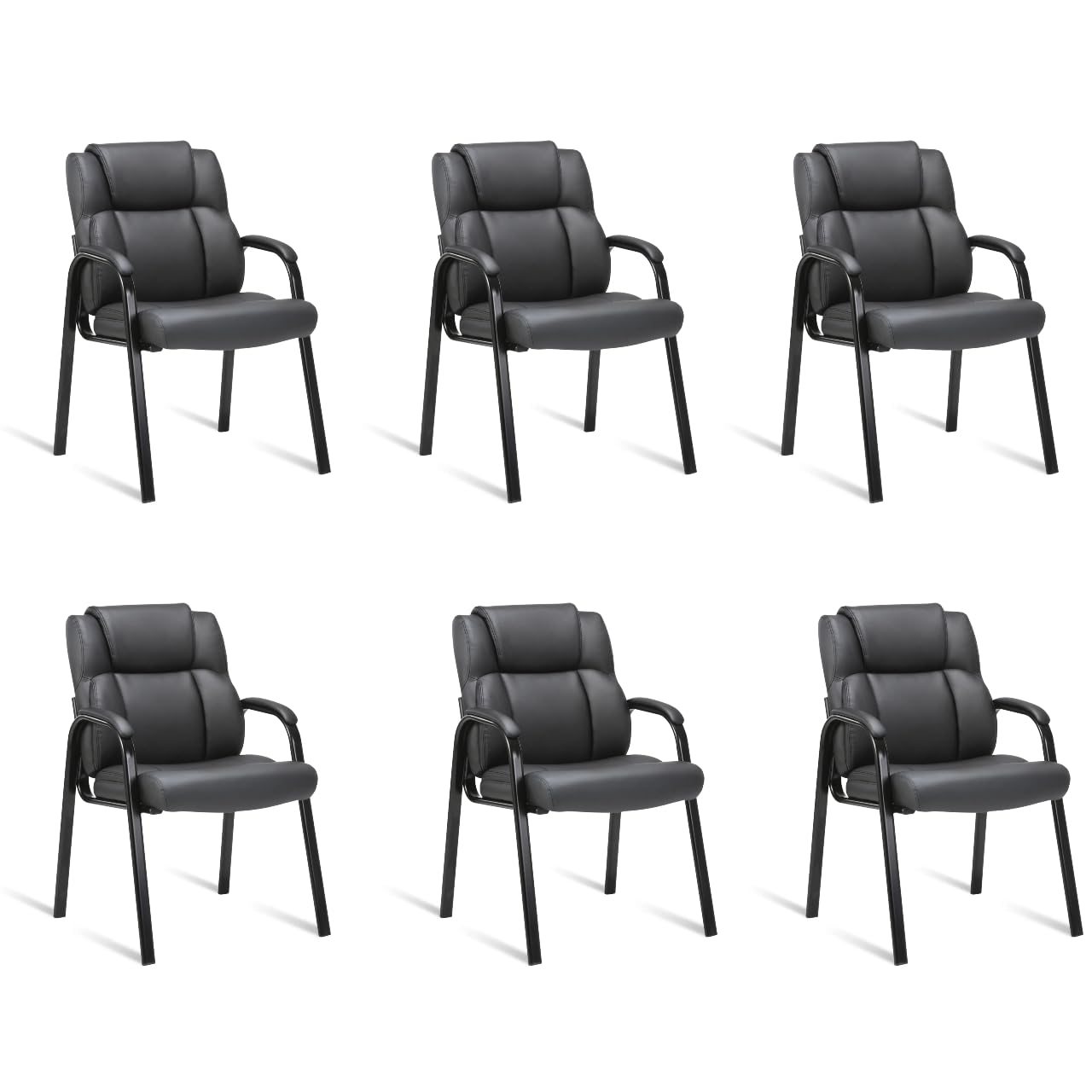 6 Pack, Leather Guest Chair with Padded Arm Rest for Reception Meeting Conference and Waiting Room Side Office Home Black