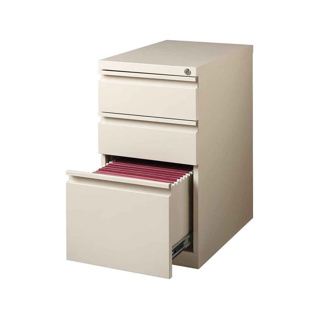 Mobile Pedestal File Cabinet, 3-Drawer, Putty, Wheels