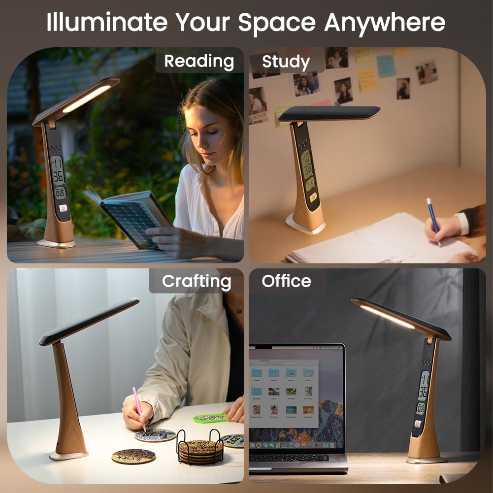 Rechargeable Lamps Cordless Table Lamp, Foldable Portable Desk Lamp - LED Battery Operated Lights with Stepless Brightness&Time Display for Office Lamp, Book Lights, College Dorm Essentials
