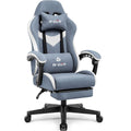 Gaming Chair with Footrest Lumbar Support for Home Office High Back Recliner Height Adjustable Ergonomic Comfy Fabric Computer Desk Chair (Blue)