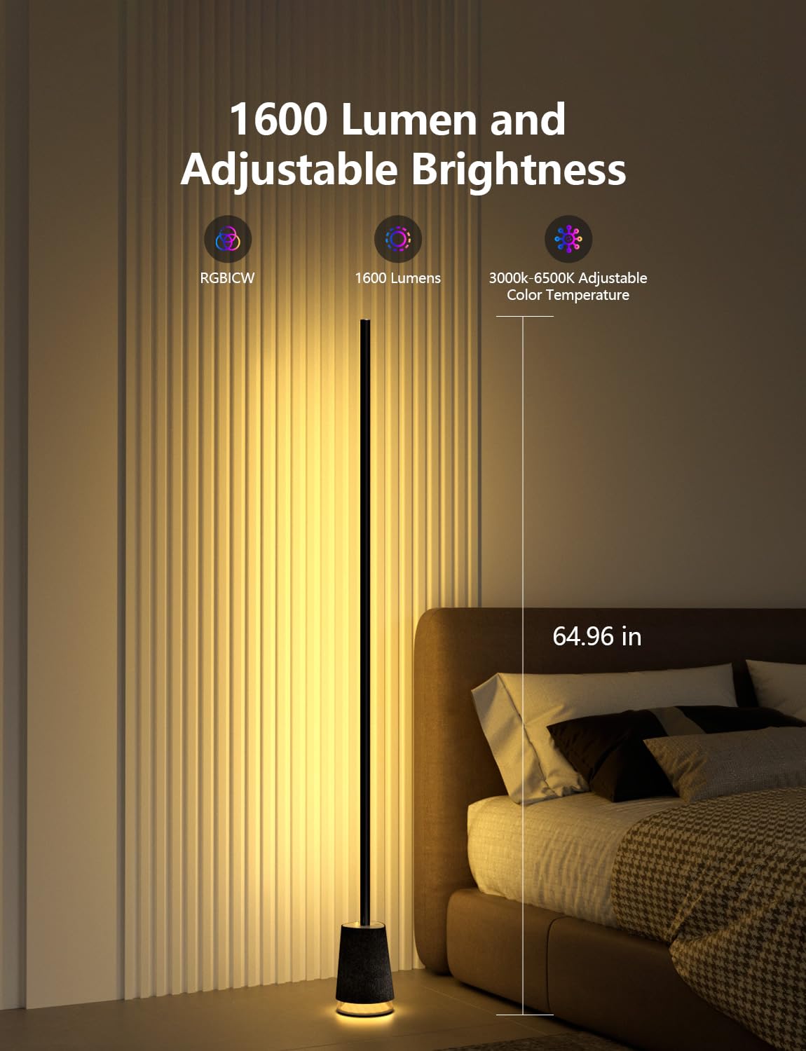 Corner Floor Lamp, with Bluetooth Speaker and White Noise