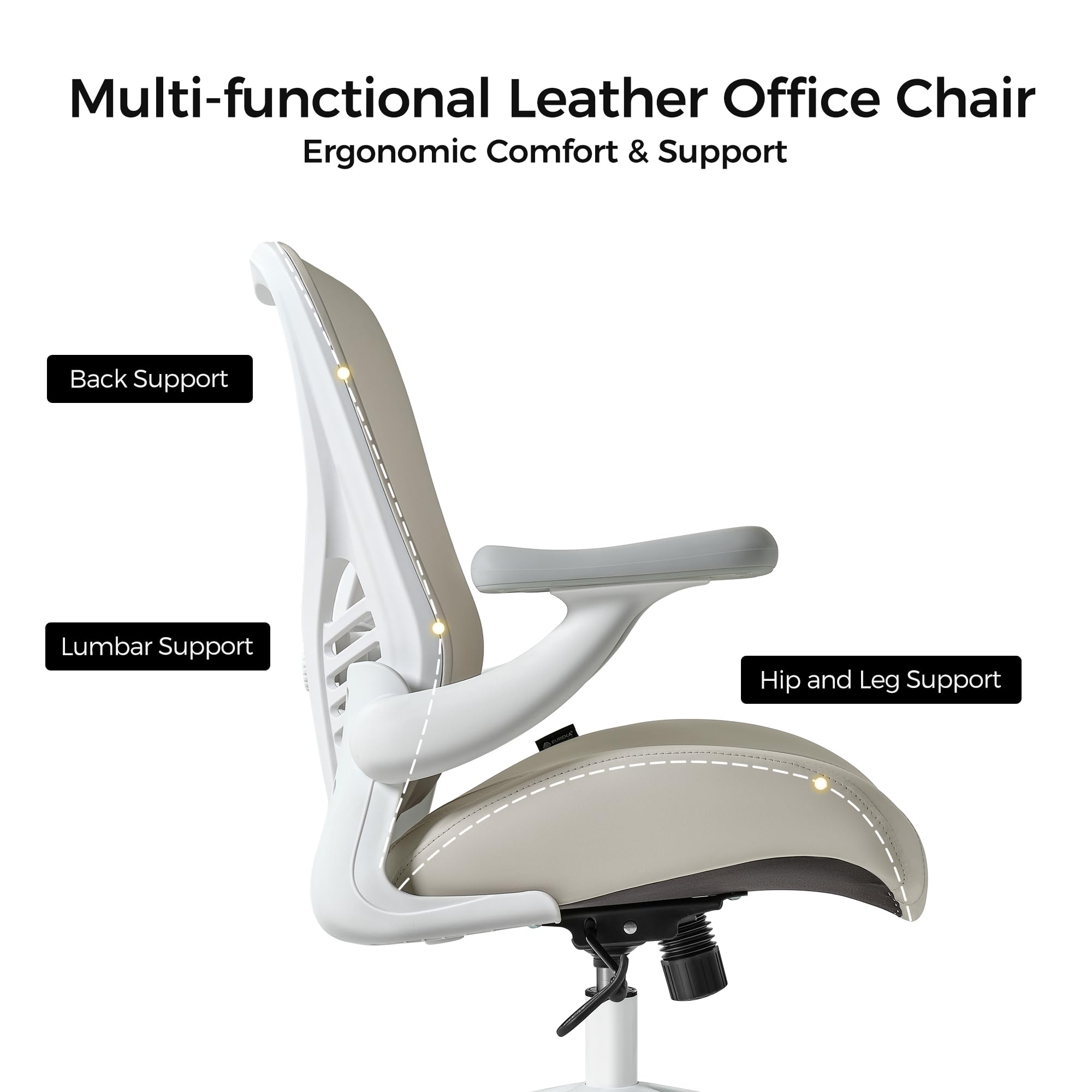 Executive Office Chair, Thick Padded PU Leather Desk Chair with Adjustable Lumbar Support and 3D Armrests, Easy-Clean for Home Office and Study Room(Pack of 1, Pale Gray)