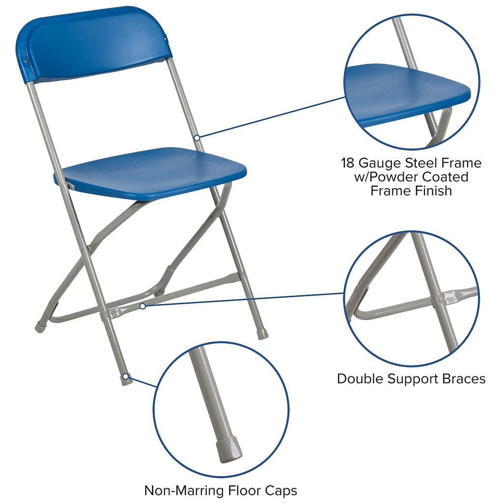 Hercules Series Plastic Folding Chair - Blue - 650LB Weight Capacity Comfortable Event Chair - Lightweight Folding Chair