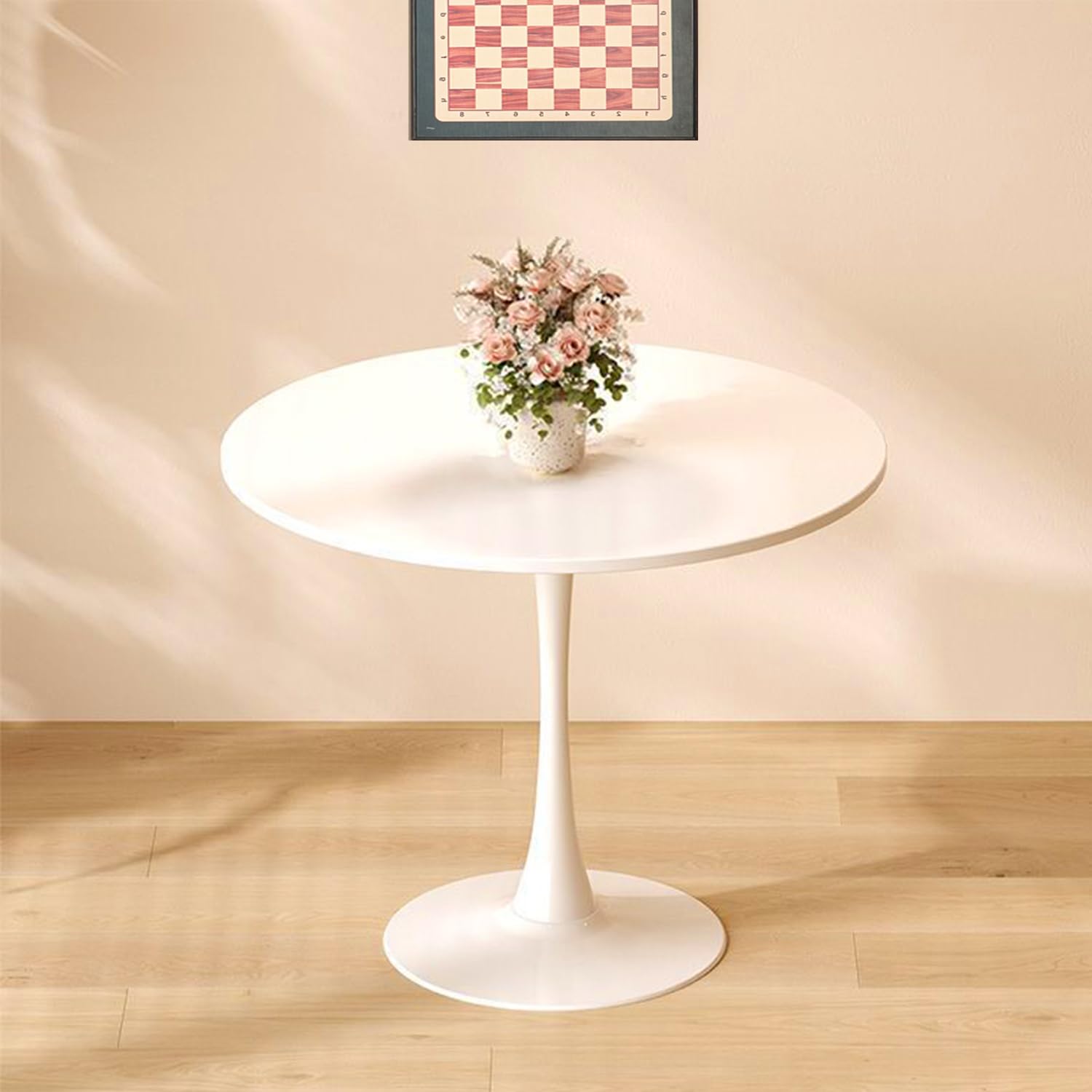 Sybrioka 24" Tulip Table for 1-2 Persons Modern Round Dining Room Table, Mid-Century Modern White Small Kitchen Table with MDF Wooden Top, Leisure Coffee Table for Living Room, Dining Room, Office