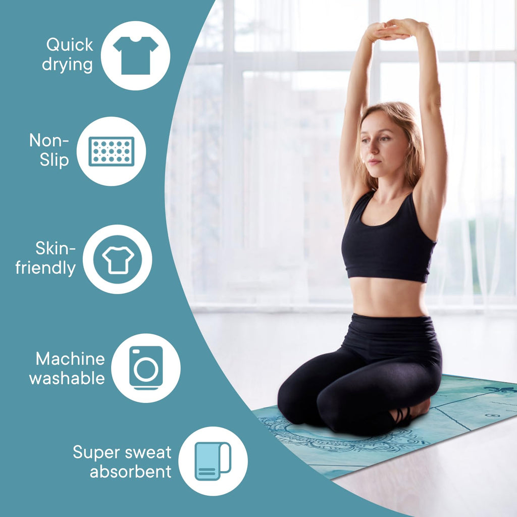 Yoga Towels, Non Slip Hot Yoga Mat Towel with Grip Dots,Super-Absorbent Soft Microfiber Yoga Blanket for Pilates, Fitness and Workout 72inch x 24inch Blue