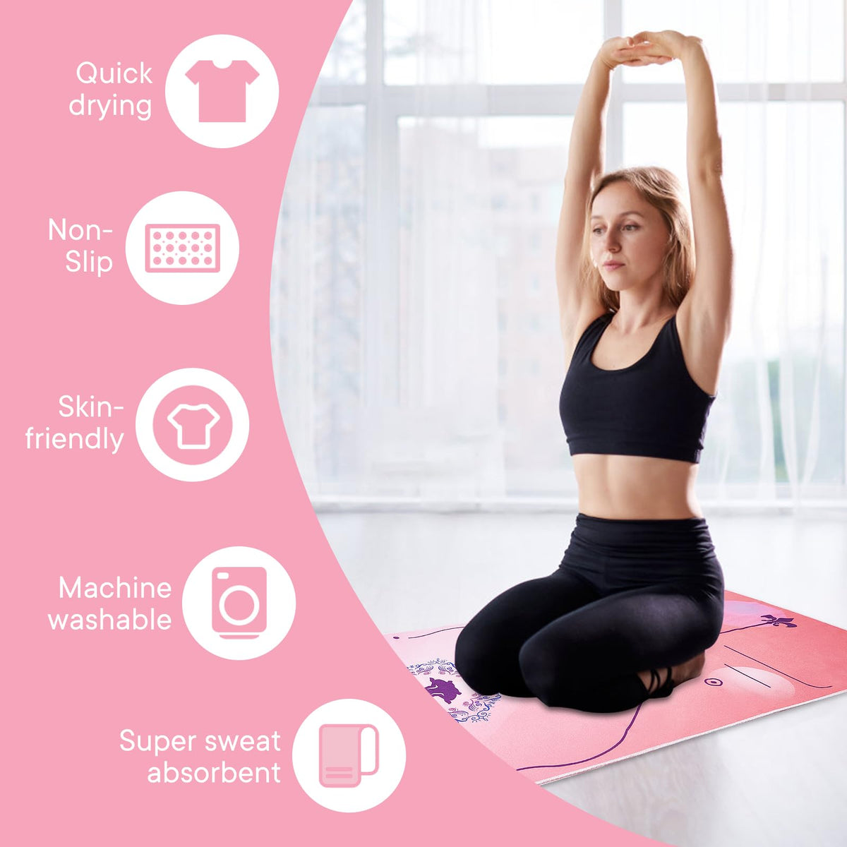 Yoga Towels, Non Slip Hot Yoga Mat Towel with Grip Dots,Super-Absorbent Soft Microfiber Yoga Blanket for Pilates, Fitness and Workout 72inch x 24inch