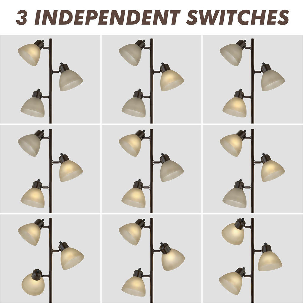 Modern Tree Floor Lamp for Living Room Bedroom, Tall Pole Standing Lamps with 3 Adjustable Rotating Heads for Office, Decor Corner, Reading Indoor, 3 Bright Lights LED Bulbs Included (Brown)