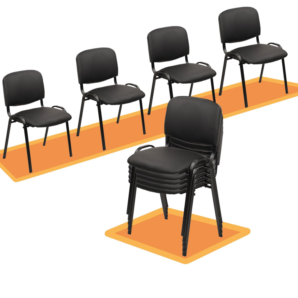 Set of 10, Stacking Conference Room Chairs No Wheels, PU Leather Waiting Room Chair Armless Stackable Office Guest Chair with Metal Frames for Reception Lobby Side Training School, Black