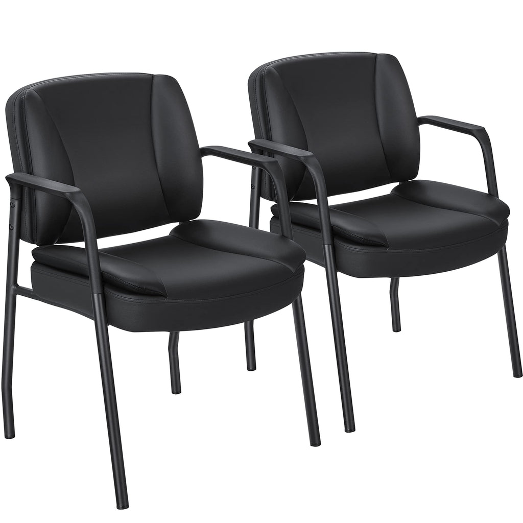 Set of 2, Office Guest Chair Waiting Room Reception Chairs PU Leather Executive Desk Chair with Padded Armrests for Meeting Conference (Black)