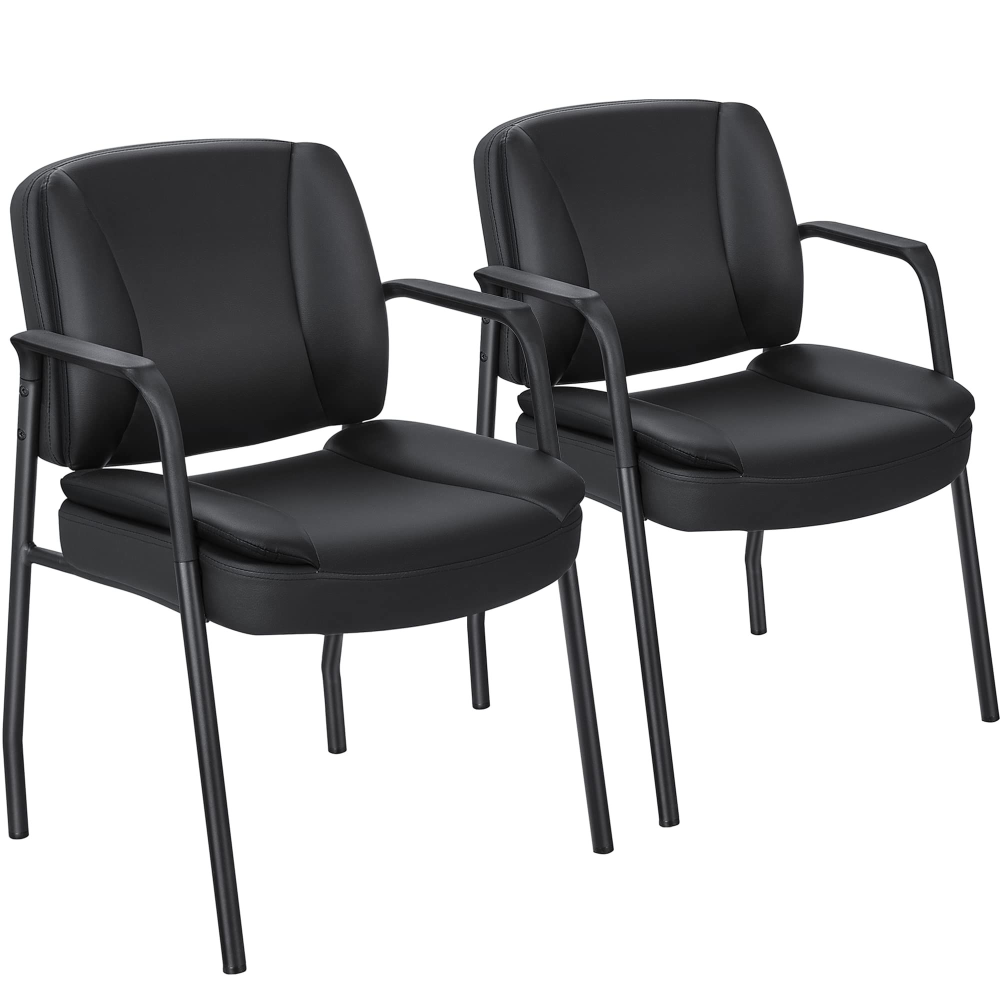 Set of 2, Office Guest Chair Waiting Room Reception Chairs PU Leather Executive Desk Chair with Padded Armrests for Meeting Conference (Black)