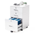 3-Drawer File Cabinet with Lock, Wood Rolling Filing Cabinets for Home Office, Mobile Printer Stand, Under Desk File Organizer for Letter Sized Files, 26" H(Caster Included), White