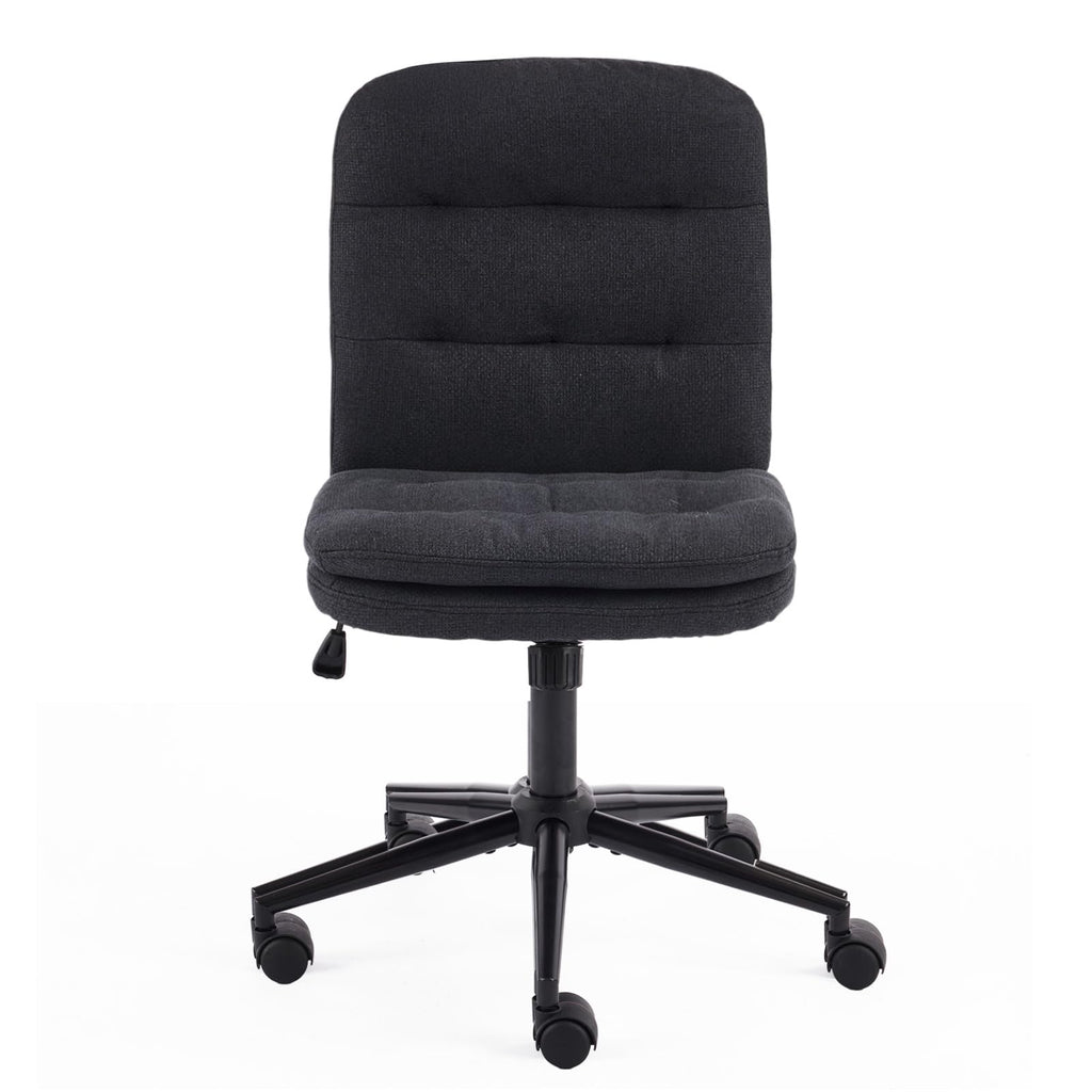 Mid Back Armless Office Desk Chair with Wheels/no Wheels,360°Rocking Swivel Vanity Chair with Thickened Cushion,Adjustable Height Rolling for Reading Room, Make up, Linen Black
