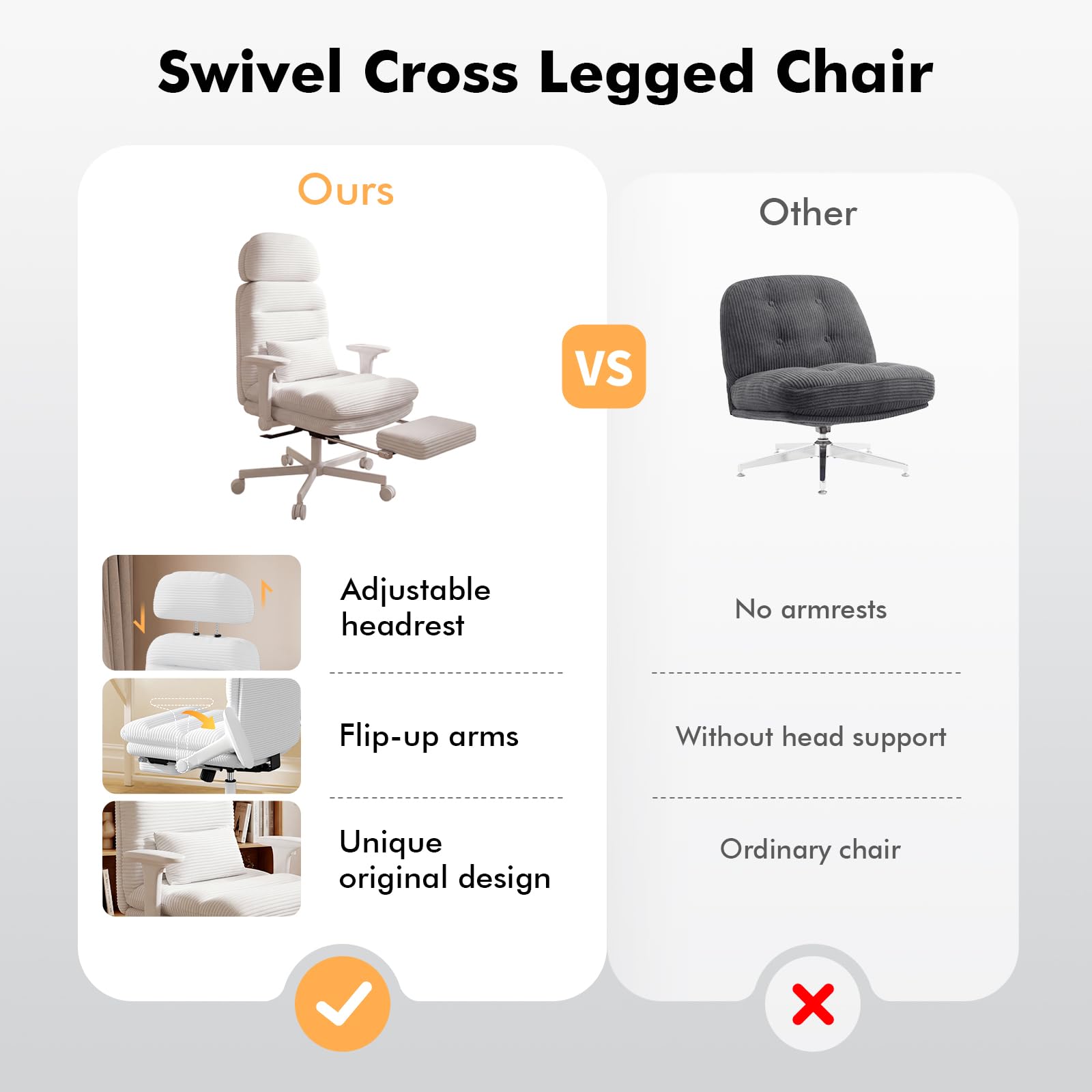 Criss Cross Legged Office Chair with Flip-up Arms, Footrest, G800 Plus