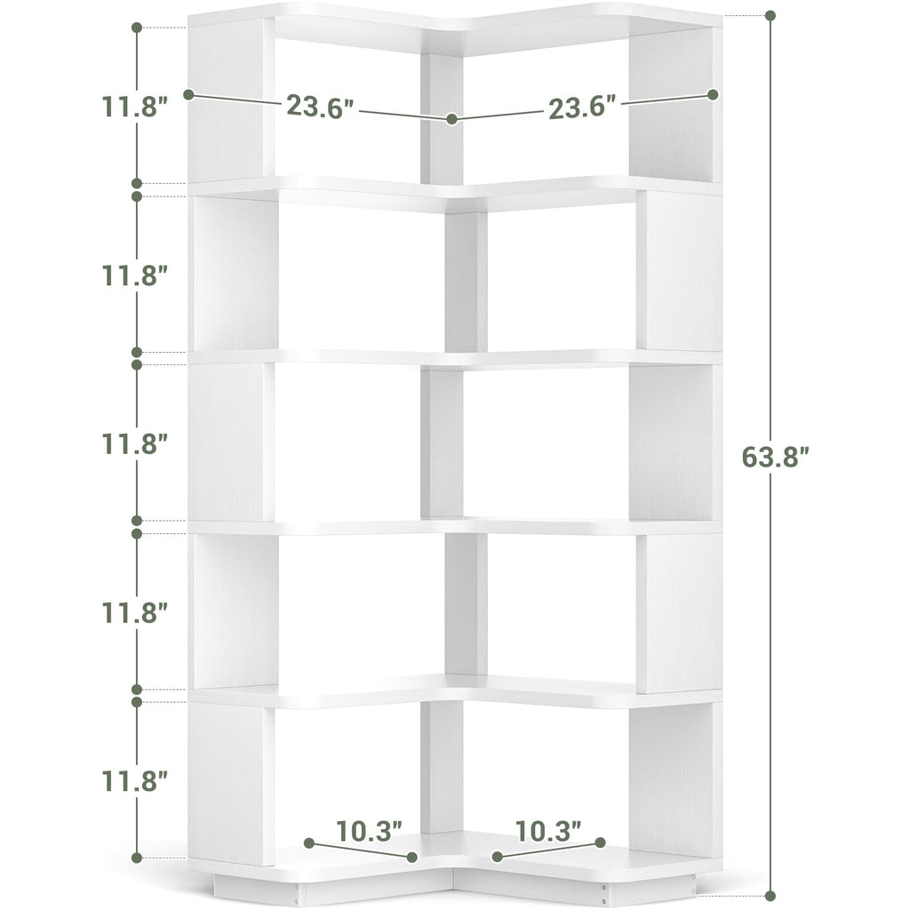 Corner Book Shelf, 6-Shelf L Shaped Corner Bookshelf with Baffle