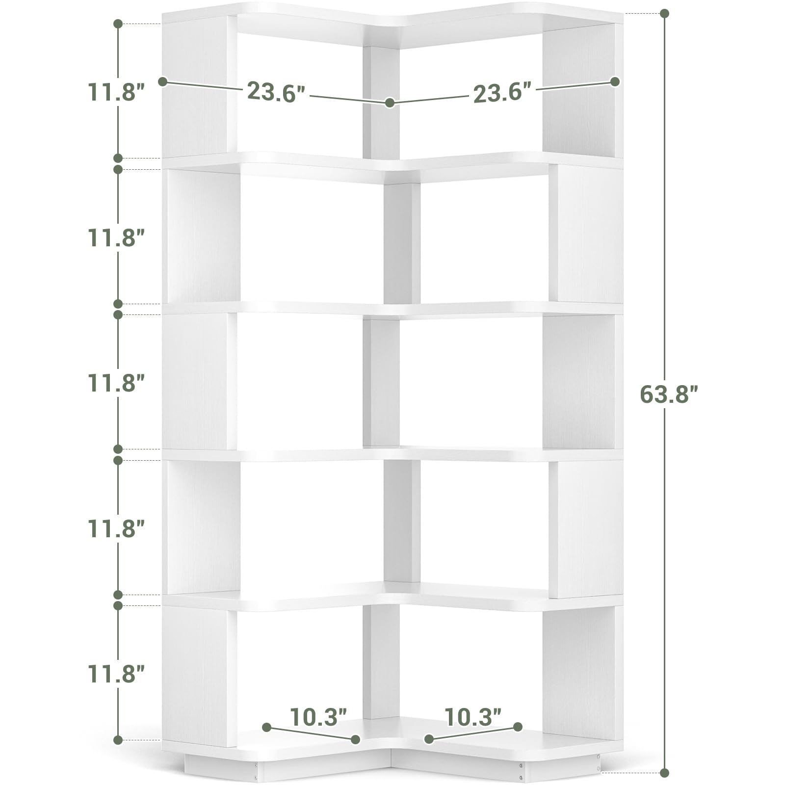 Corner Book Shelf, 6-Shelf L Shaped Corner Bookshelf with Baffle