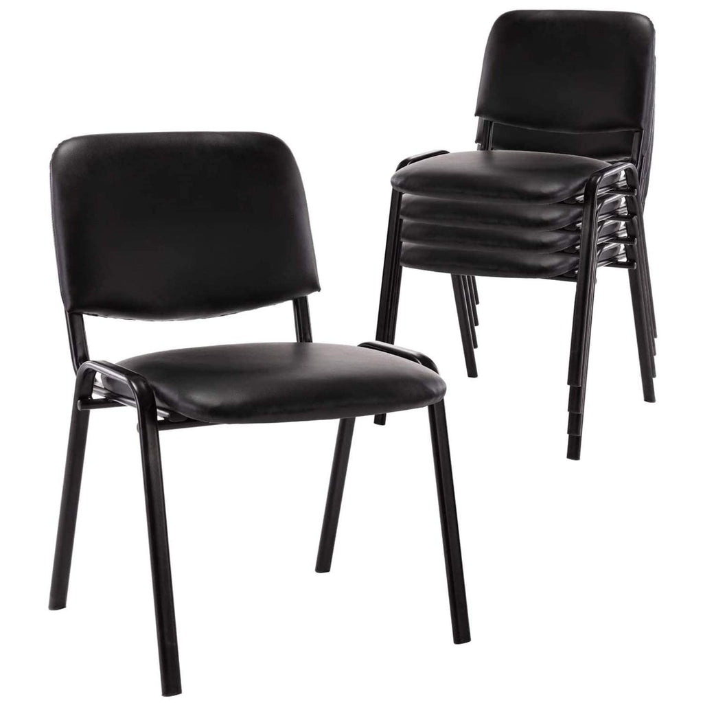 Set of 5, Black PU Leather, Stackable Office Guest Chairs, Reception Waiting Room Chairs with Padded Seat & Back, Armless No Wheels Conference Chairs for Office Meeting Lobby