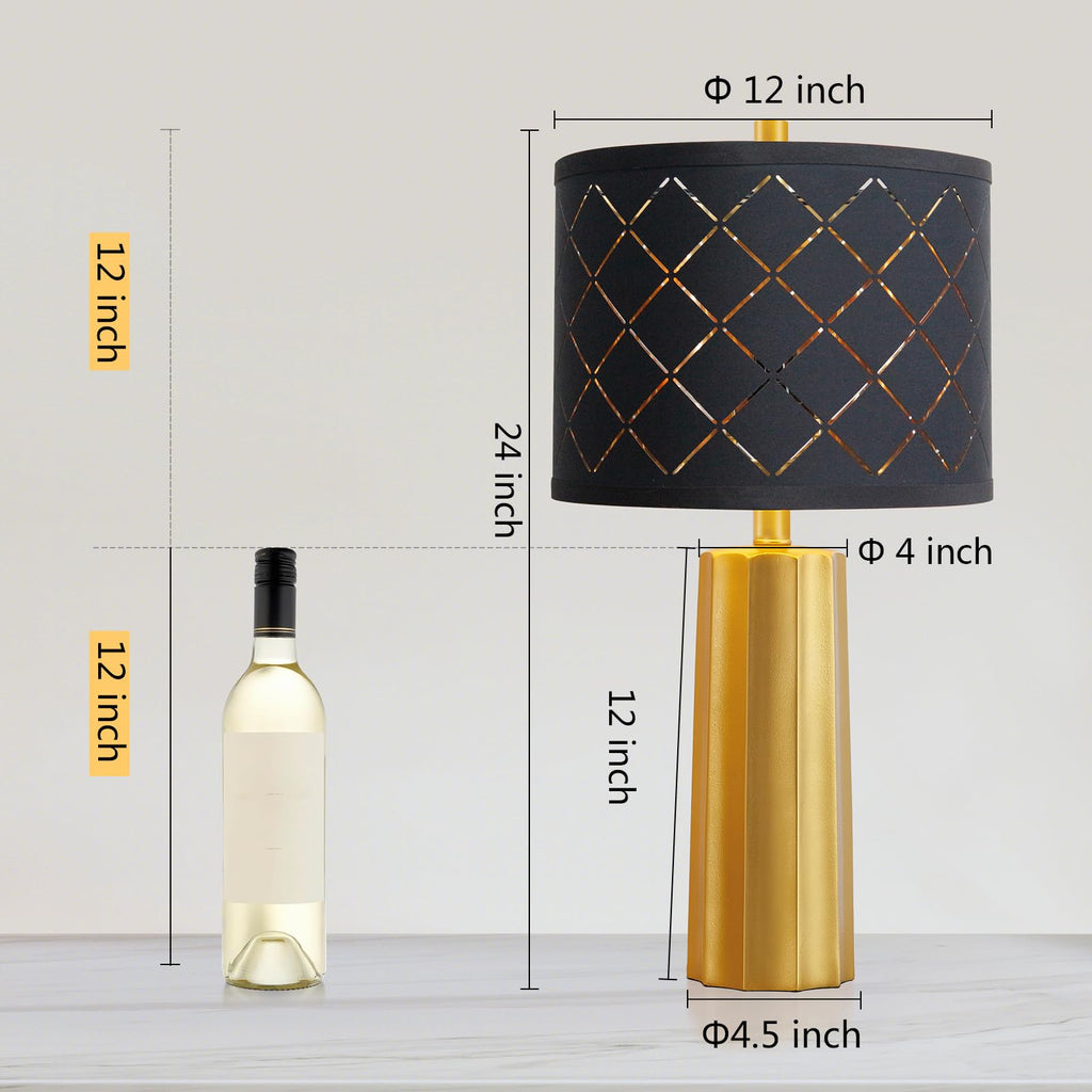24" Modern Table Lamp for Living Room Bedroom Black Grid Shade