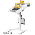 24Inch Rolling Standing Desk On Wheels， Mobile Laptop Stand with Tiltable Desktop， Smaller Computer Workstation Adjustable Height， 2-Tier Portable Study Table with Storage Shelves， White