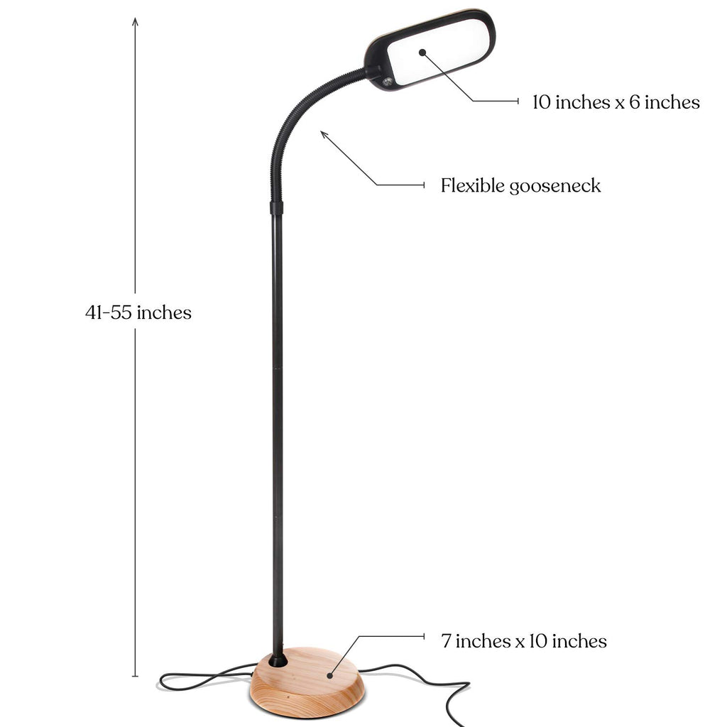 Litespan Slim LED Floor Lamp - Modern Reading Light Over Chair for Living Rooms & Offices, Tall With Adjustable Gooseneck, Crafts Work Light, Dimmable Standing for Bedroom - Wood