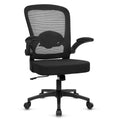 Home Office Desk Chair with Flip Up Armrests, Mesh Back Chair with Adjustable Height Lumbar Support, Ergonomic Computer Task Chair with Wheels for School, Conference, Black