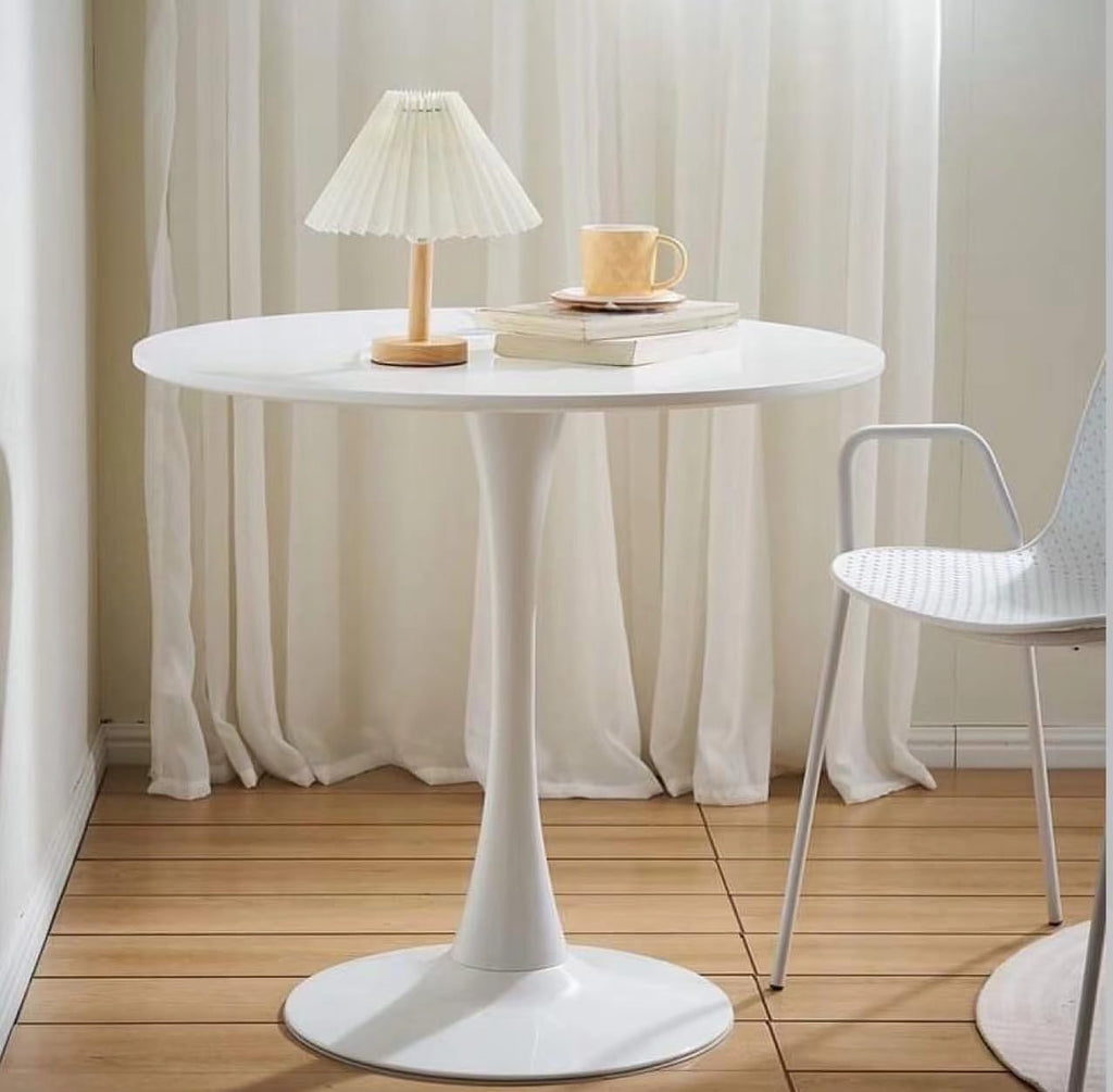 TUOMUR White Round Dining Table, 27.6" Tulip Table Kitchen Round Dining Table for 1-2 People with MDF Table Top and Metal Pedestal Base, Mid-Century Leisure Table for Home, Dining Room, Cafe