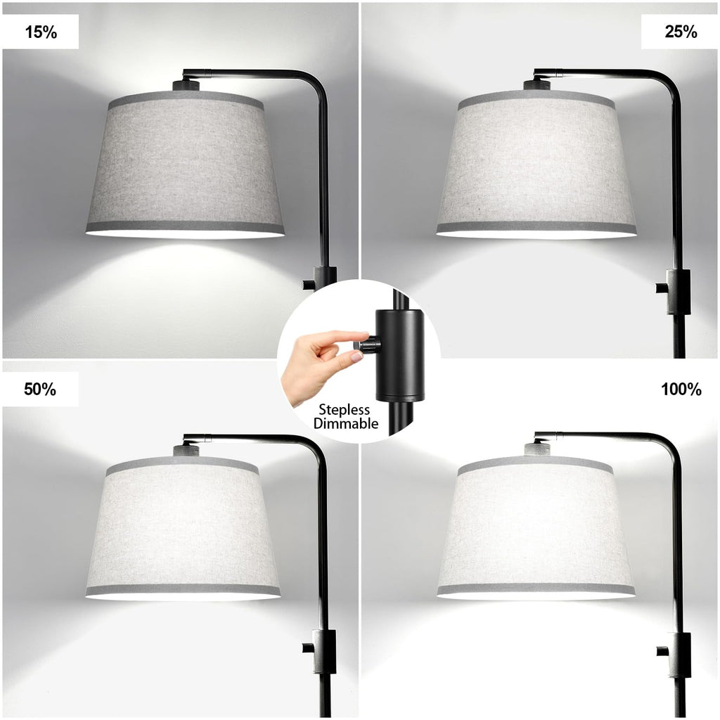 Floor Lamp, 1000 Lumens LED Edison Bulb Included, Arc Floor Lamps for Living Room Modern Standing Lamp with Gray Shade, Tall Lamps for Living Room Bedroom Office Dining Room