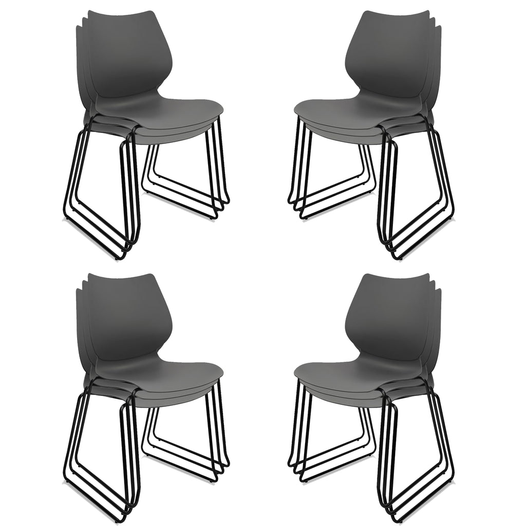 Set of 12, Stacking Waiting Room Chairs, Stacked Plastic Office Chair with Ergonomic Lumbar Support and Metal Legs for Conference School Church Guest Reception , Grey